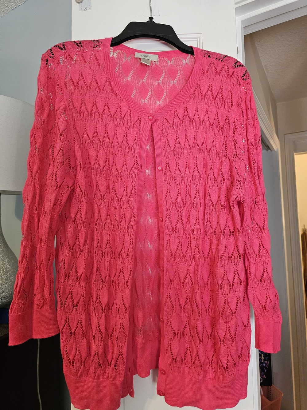 4/$25 LOFT Bright Pink Openwork Button Cardigan